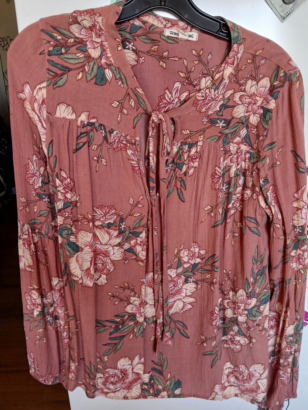 Billabong Mauve Floral Tie-Front Blouse